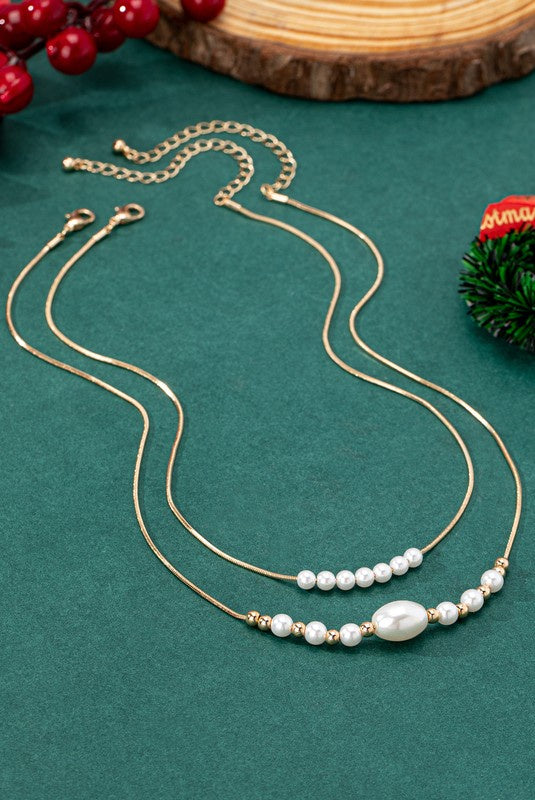 Gold Layered Pearl Necklace