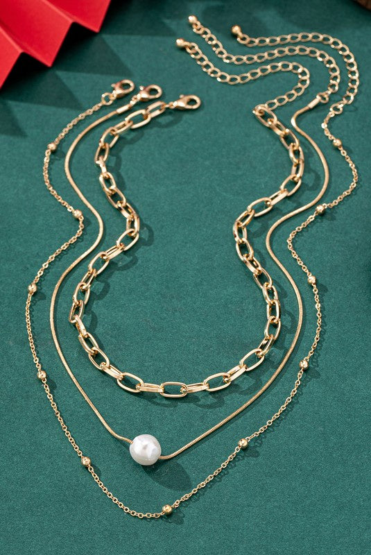 Gold Layered Pearl Necklace