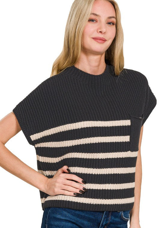 40% Off - Promises Worth Keeping Black Striped Knit Top