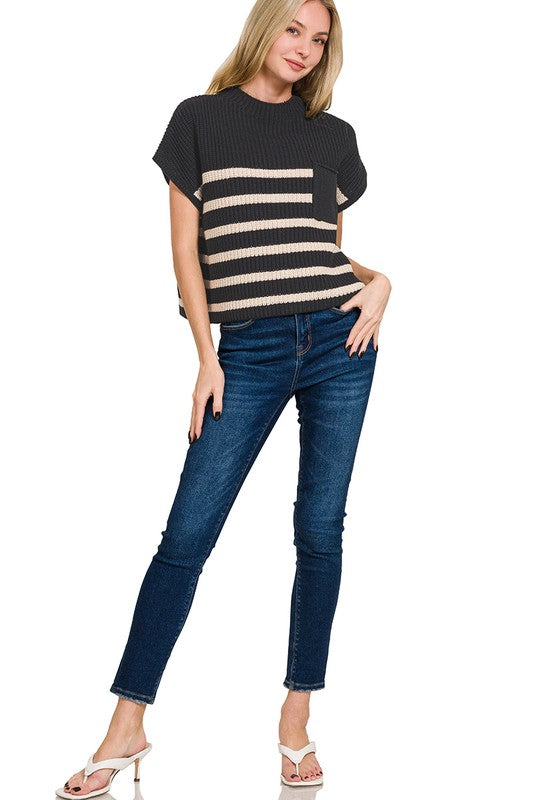 40% Off - Promises Worth Keeping Black Striped Knit Top