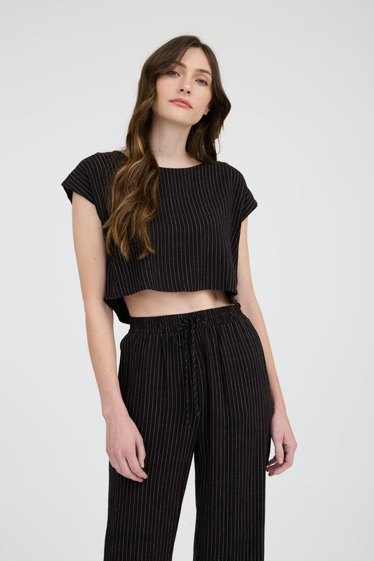 50% Off - On Lake Time Black Linen Top