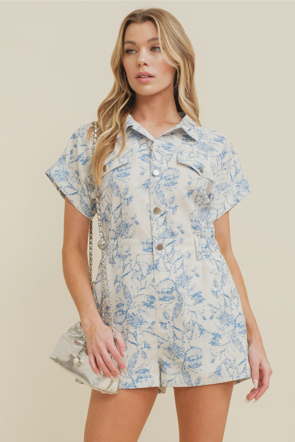 Coastal Girlie Blue Floral Romper