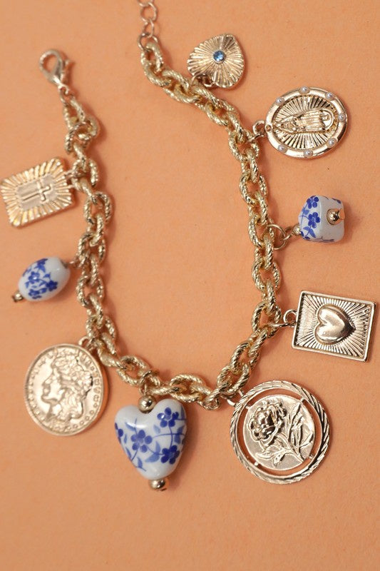 Blue Willow Gold Charm Bracelet