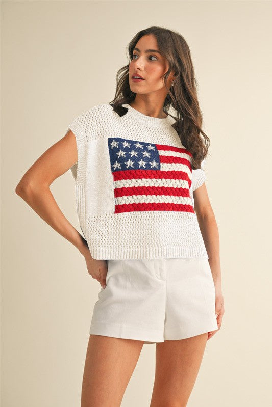 All American Girl USA Flag Ivory Knit Top