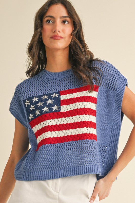 All American Girl USA Flag Blue Knit Top