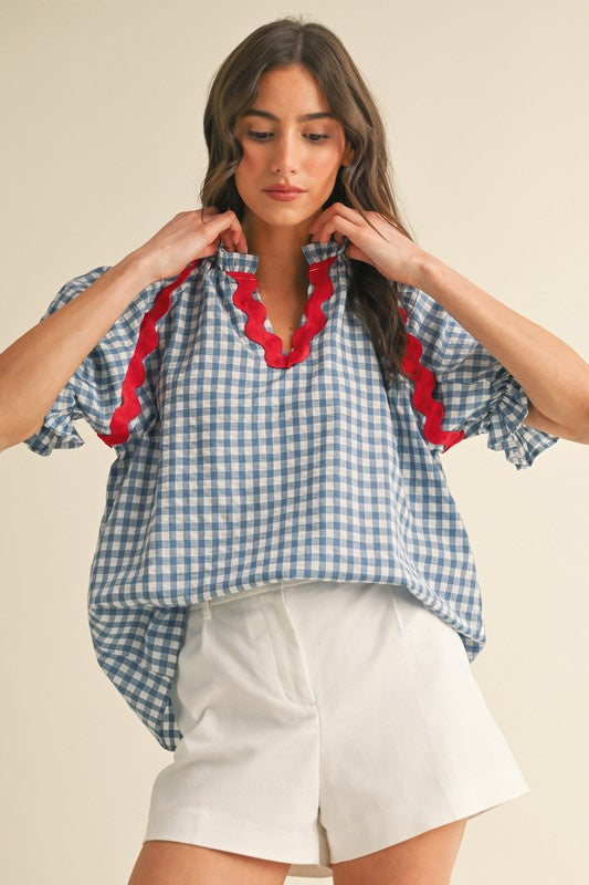 Proud To Be An American Blue Plaid Blouse