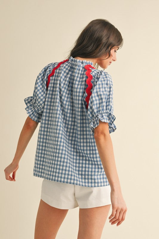 Proud To Be An American Blue Plaid Blouse
