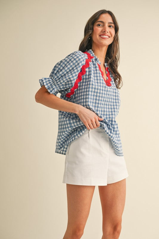Proud To Be An American Blue Plaid Blouse