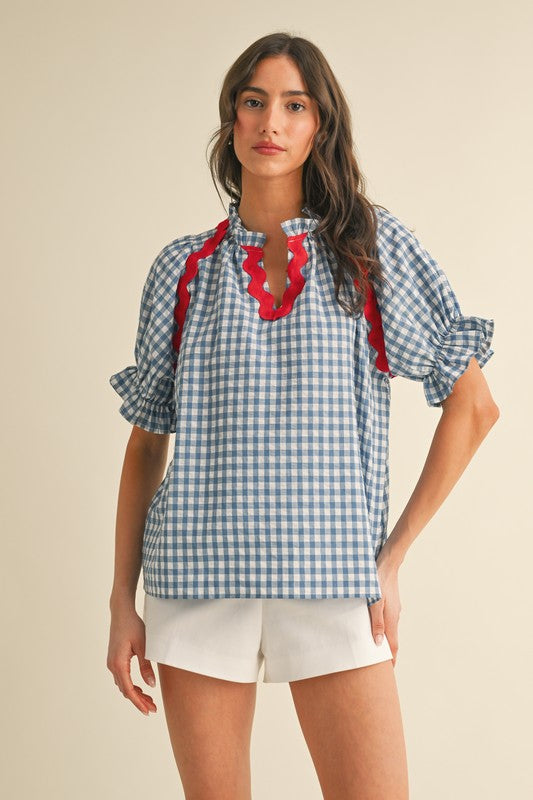 Proud To Be An American Blue Plaid Blouse
