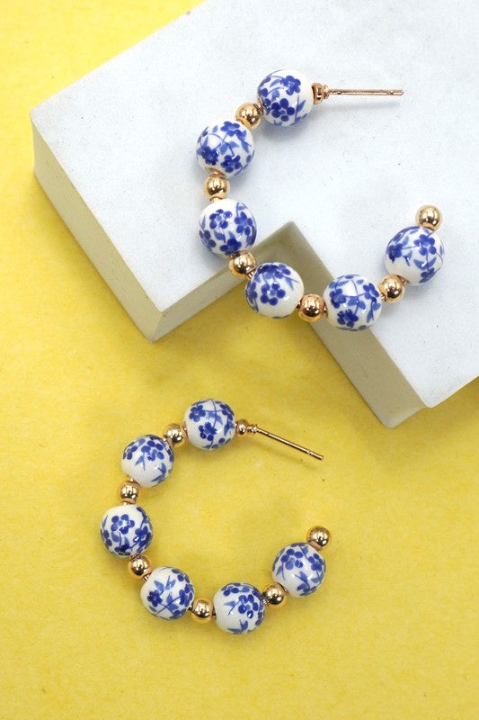 Blue Willow Hoop Earrings