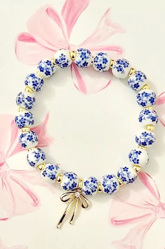 Blue Willow Gold Bow Bracelet
