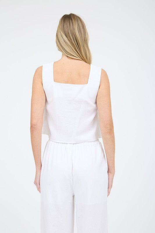 50% Off - Wake & Lake White Linen Tank