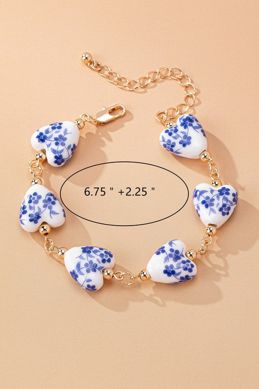 Blue Willow Heart Bracelet