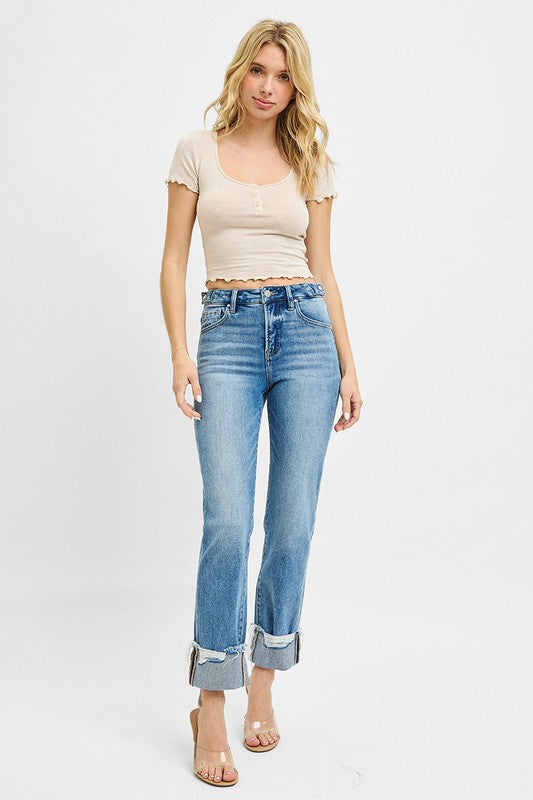 Don't Stress It Sis Straight Leg Risen Jeans