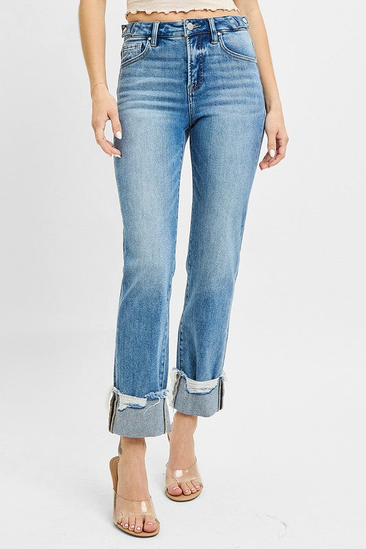 Don't Stress It Sis Straight Leg Risen Jeans