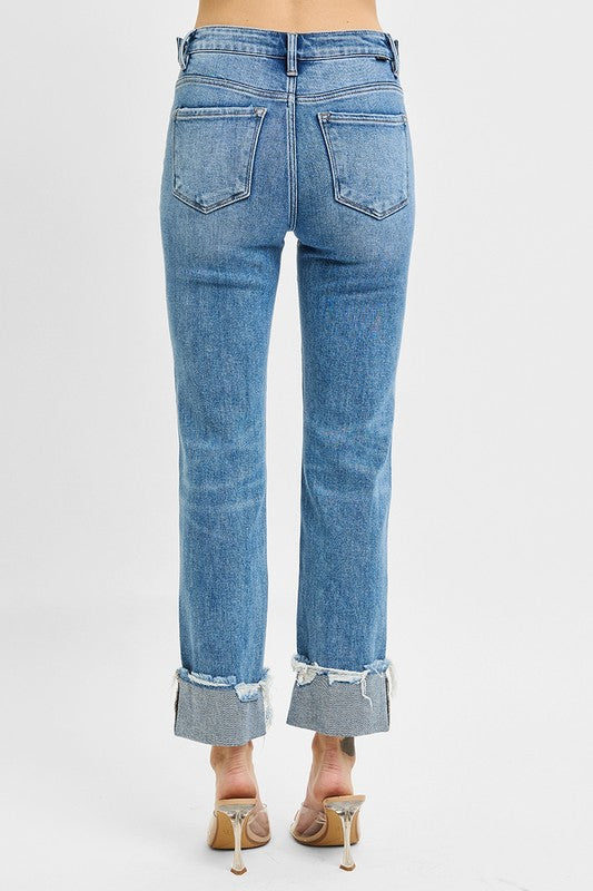 Don't Stress It Sis Straight Leg Risen Jeans