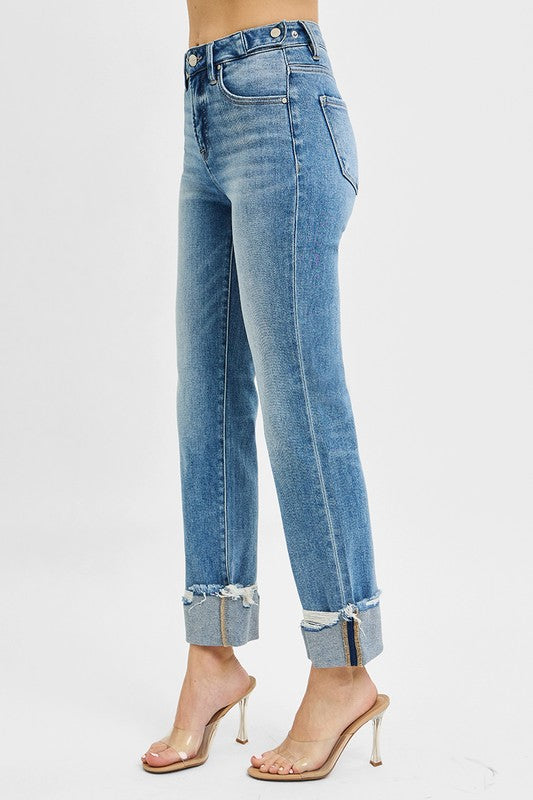 Don't Stress It Sis Straight Leg Risen Jeans