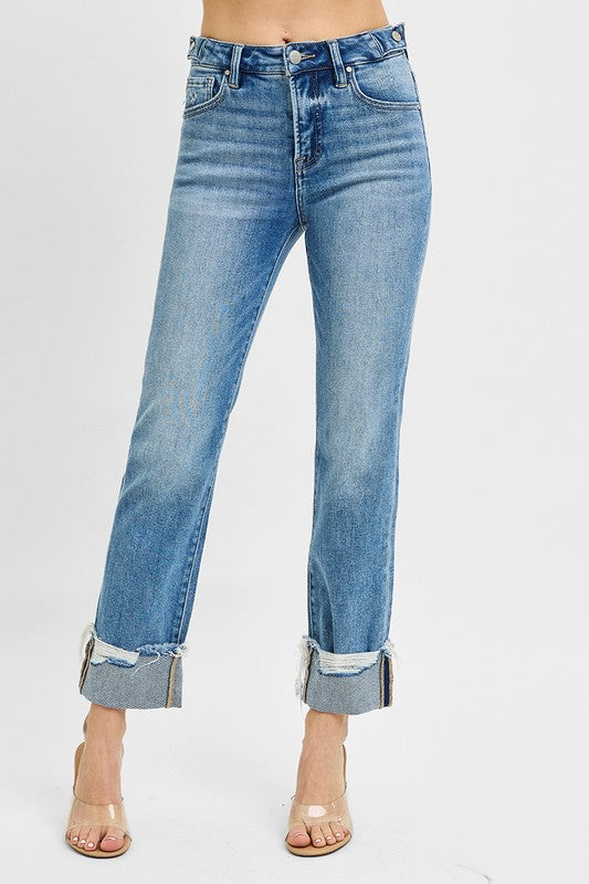 Don't Stress It Sis Straight Leg Risen Jeans
