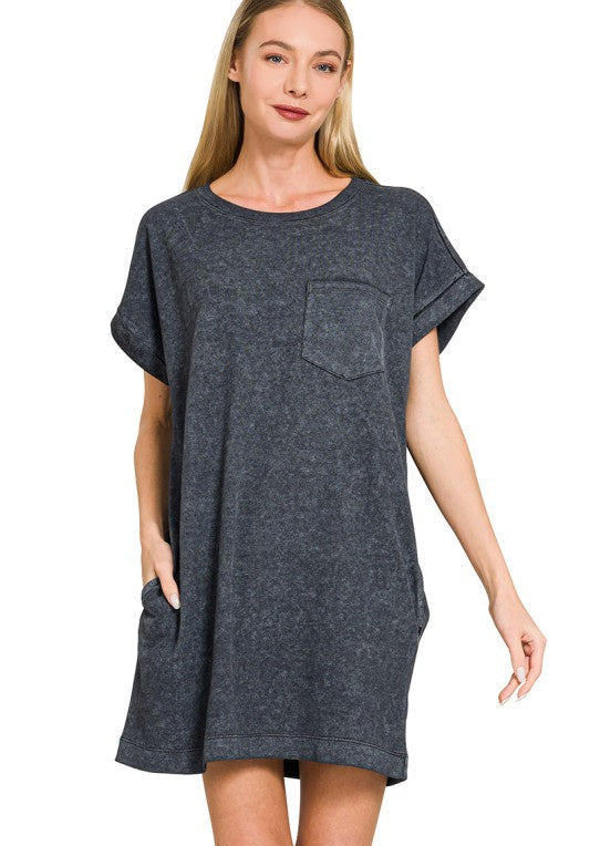 Hope You’re Well Black Mineral Wash Dress