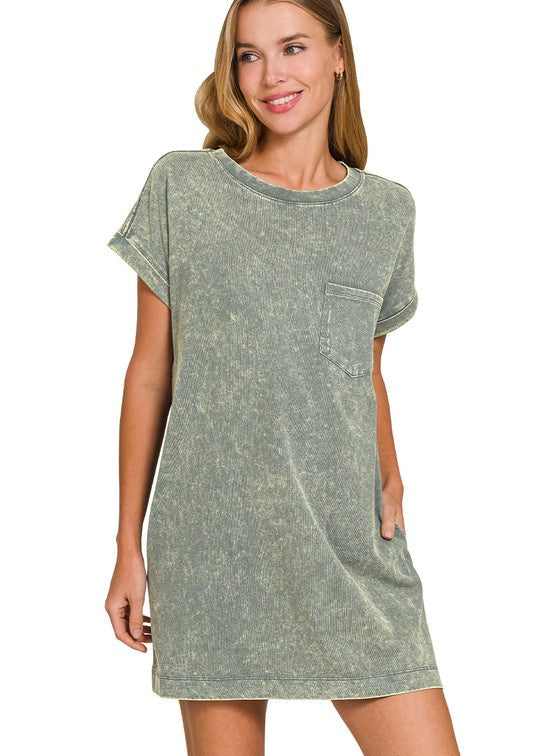 Just Wondering When Jade Mineral Wash Dress