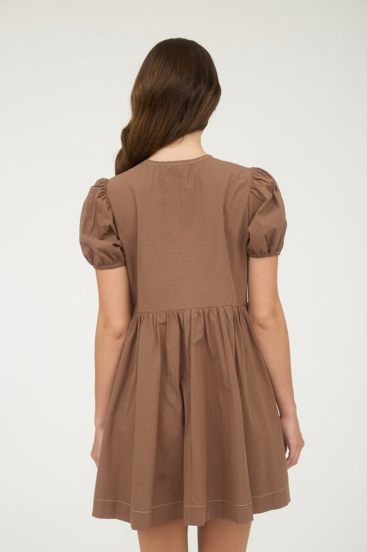 Ribbons & Bows Brown Babydoll Dress