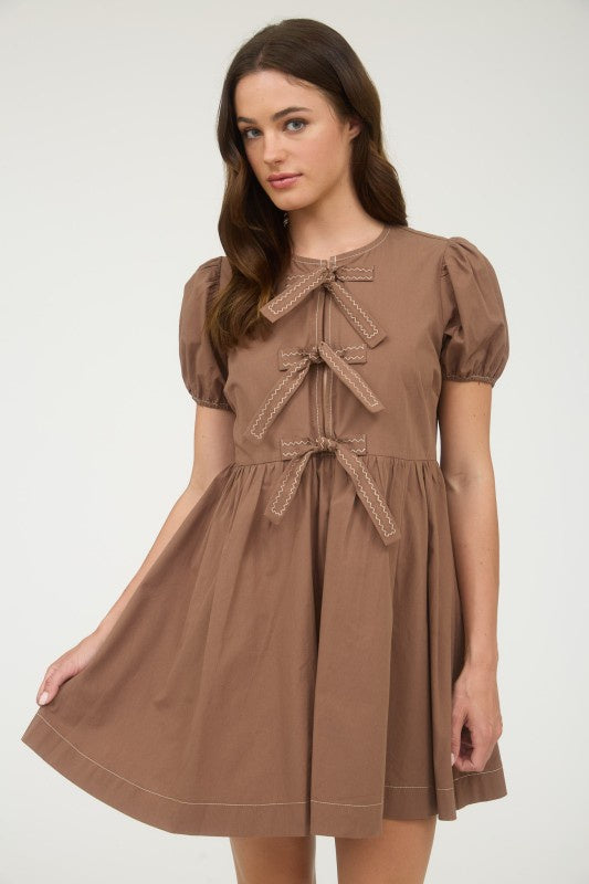 Ribbons & Bows Brown Babydoll Dress