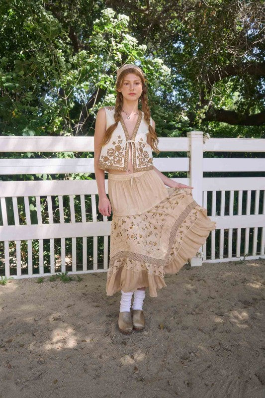 RESTOCK Easier Said Than Done Taupe Embroidered Vest