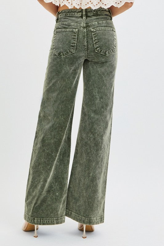 Country Christmas Forest Green Wide Leg Corduroy Risen Jeans