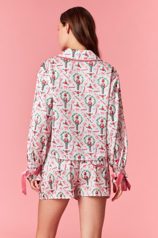 Dreaming Of A Pink Christmas Nutcracker Satin Christmas PJ Set