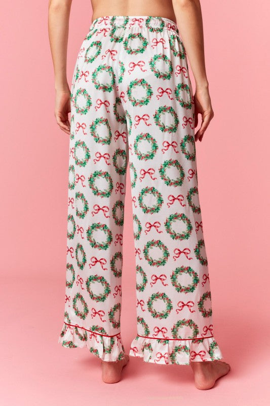 Coming Home For Christmas Wreath Satin PJ Set