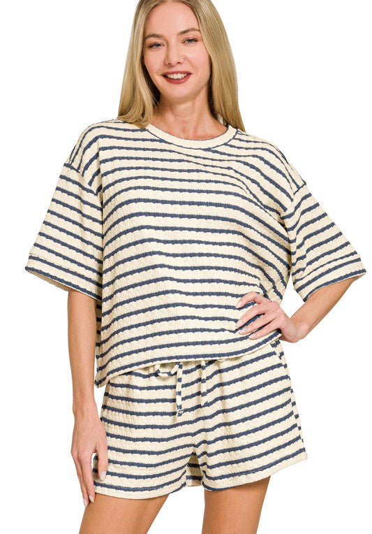 Stayin' In Denim Blue Striped Lounge Set