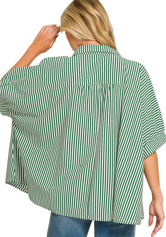 RESTOCK A Sight To See Green Striped Blouse