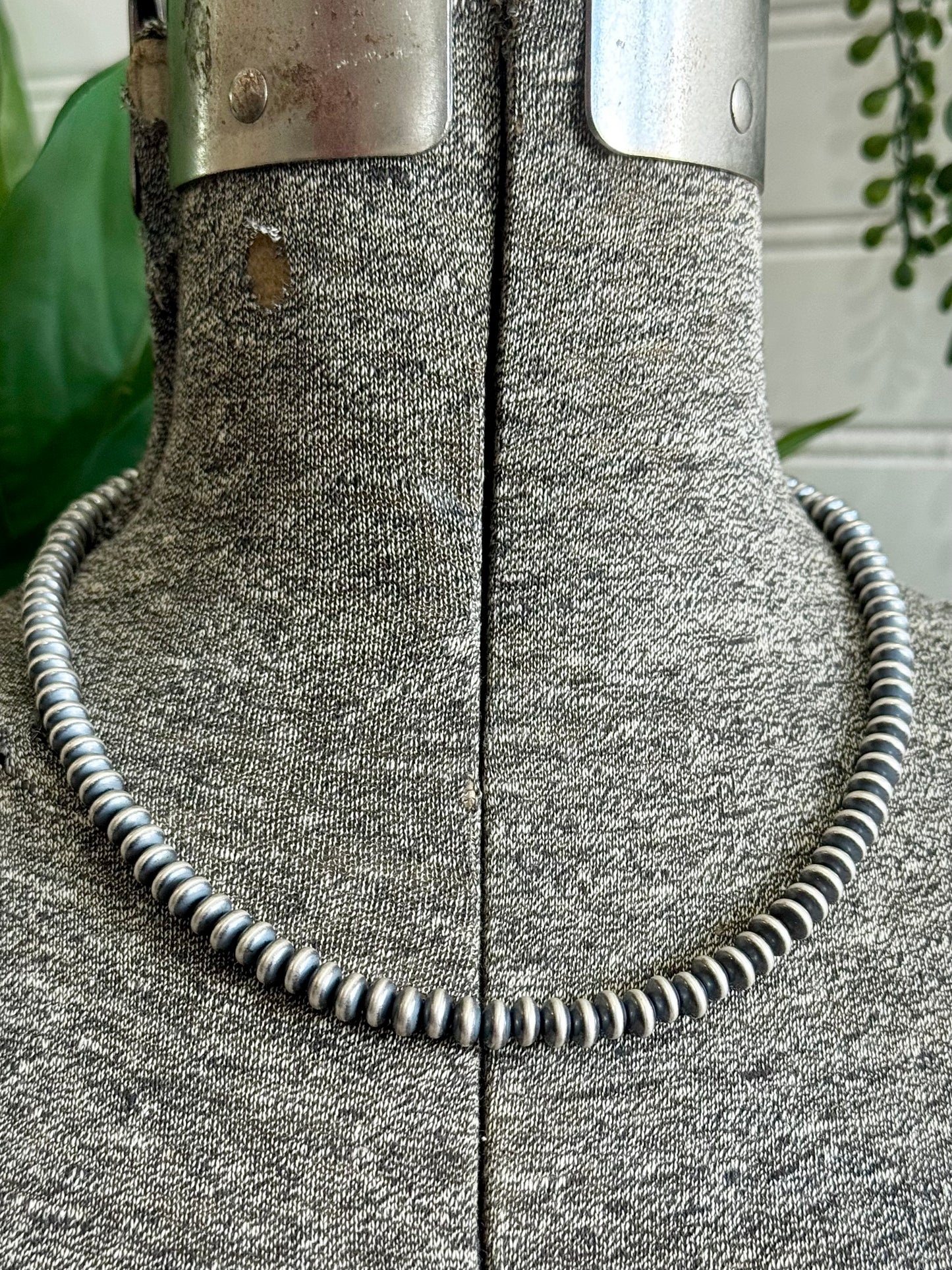 8MM Sterling Silver Navajo Saucer Pearl Necklace