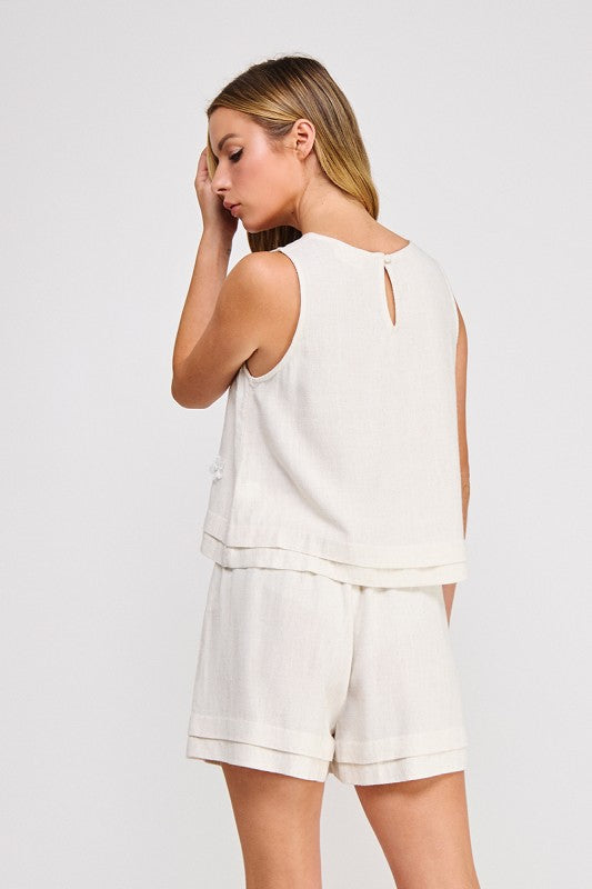 50% Off - Floral Fantasy Taupe Linen Tank
