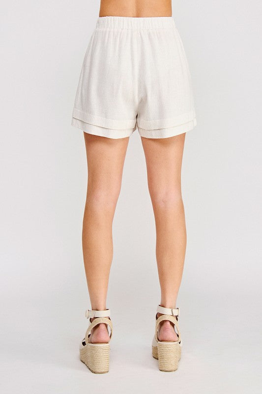 50% Off - Floral Fantasy Taupe Linen Floral Shorts