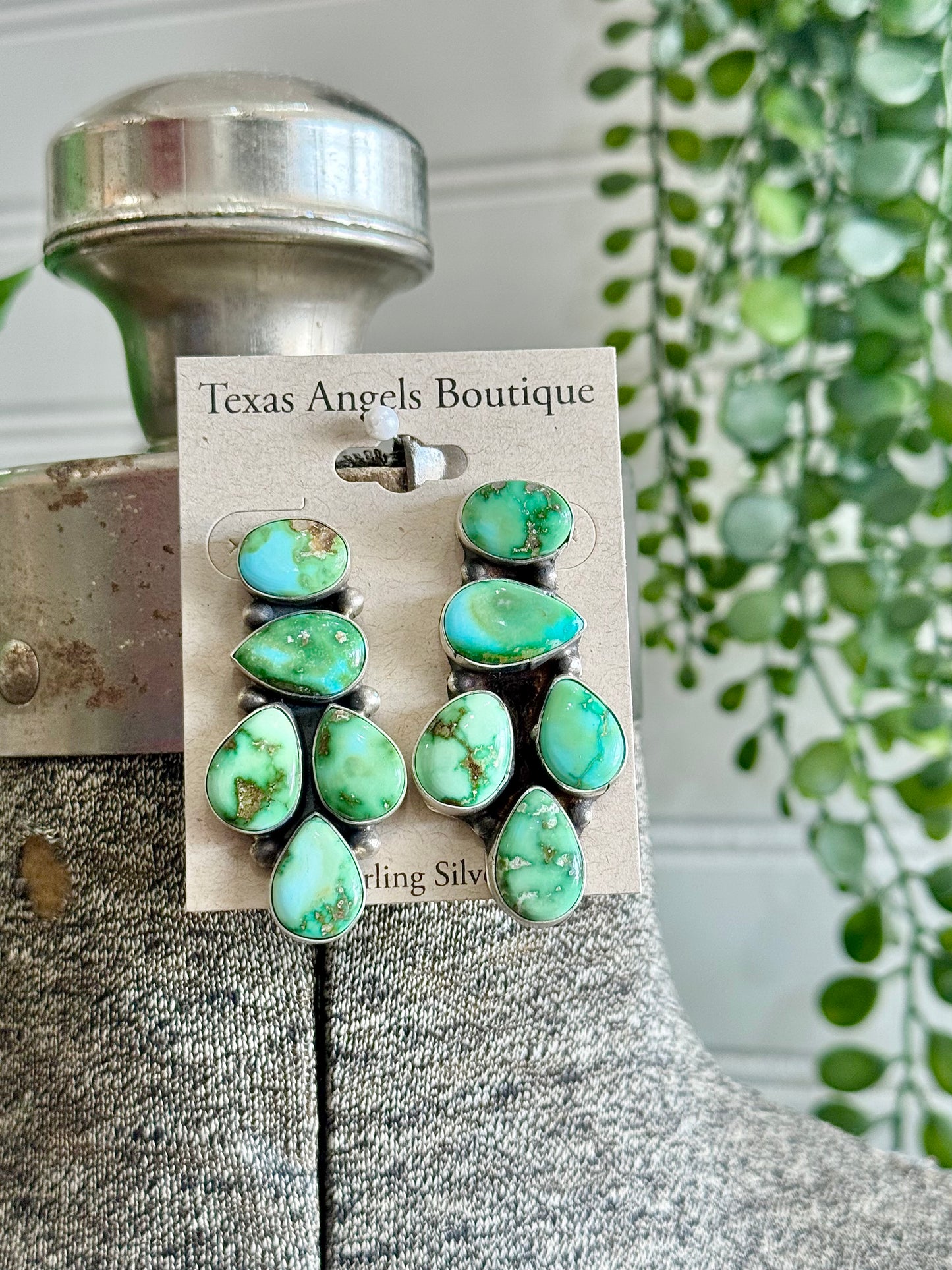 Navajo Handmade Sterling Silver Sonoran Gold Turquoise Cluster Post Earrings