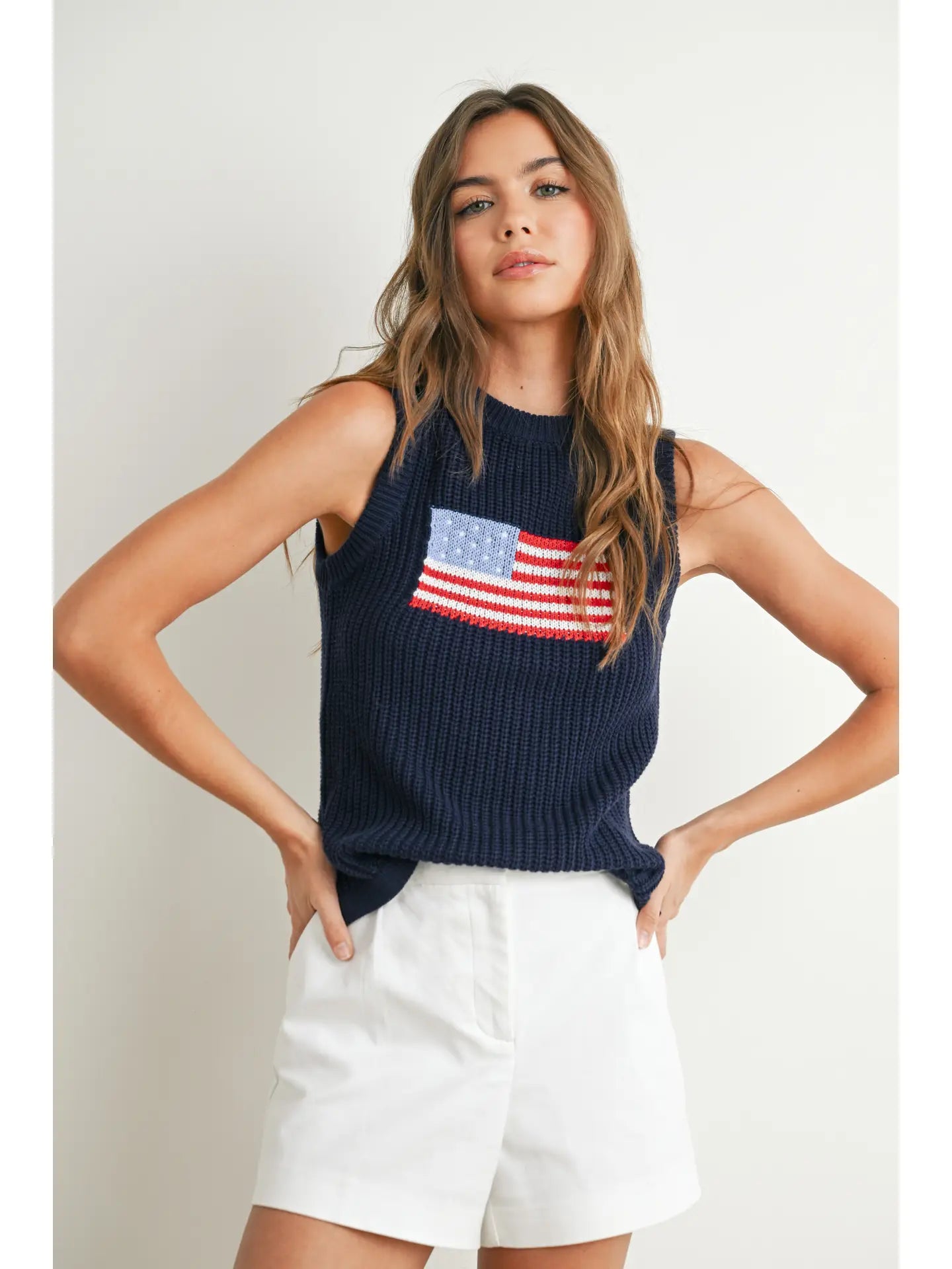 40% Off - Justice For All Navy American Flag Knit Top