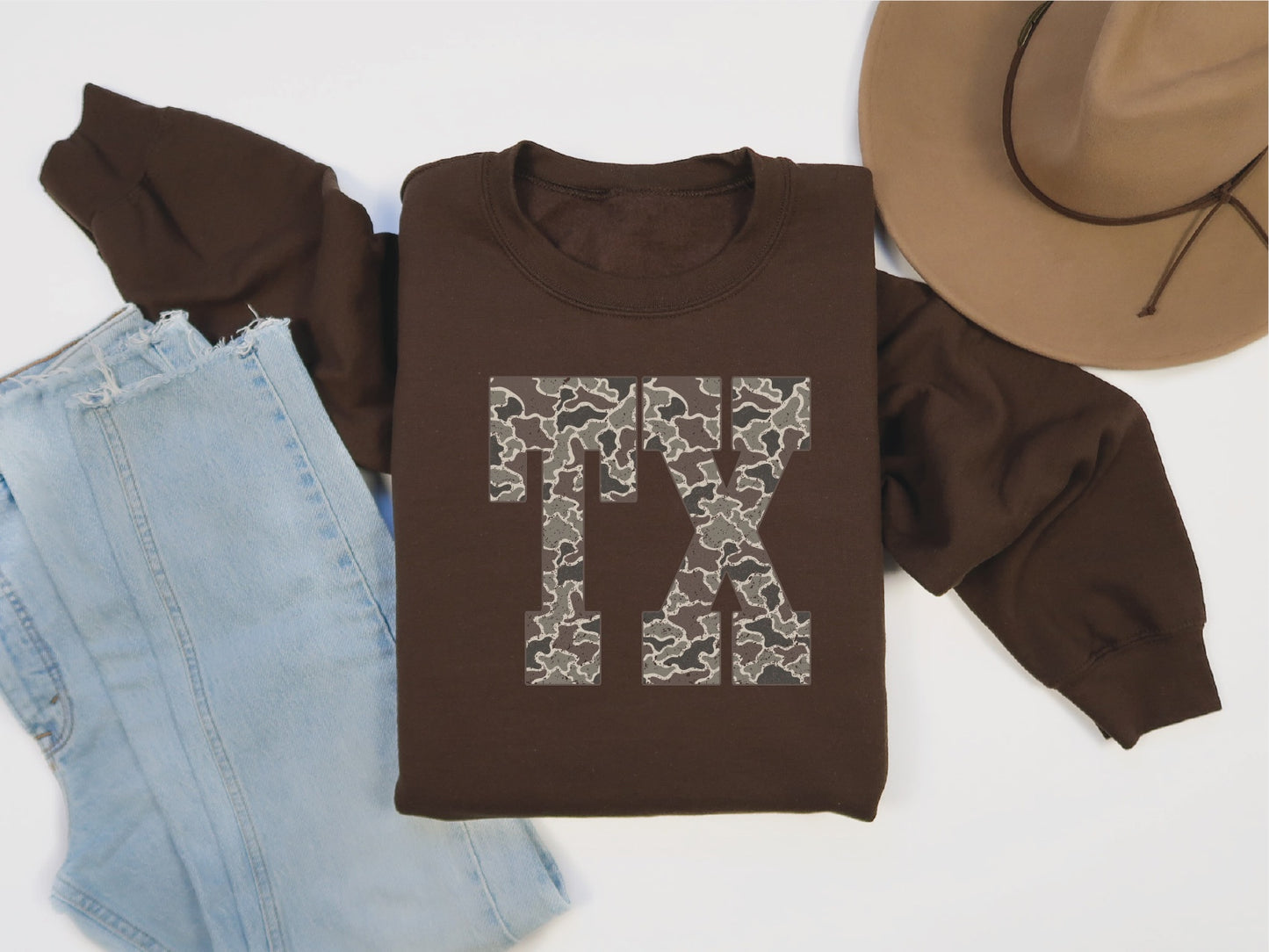 RESTOCK Can't You See Brown TX Camo Sweatshirt