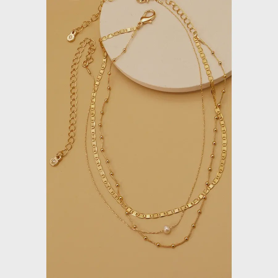 Dainty Gold Pearl Layered Necklace