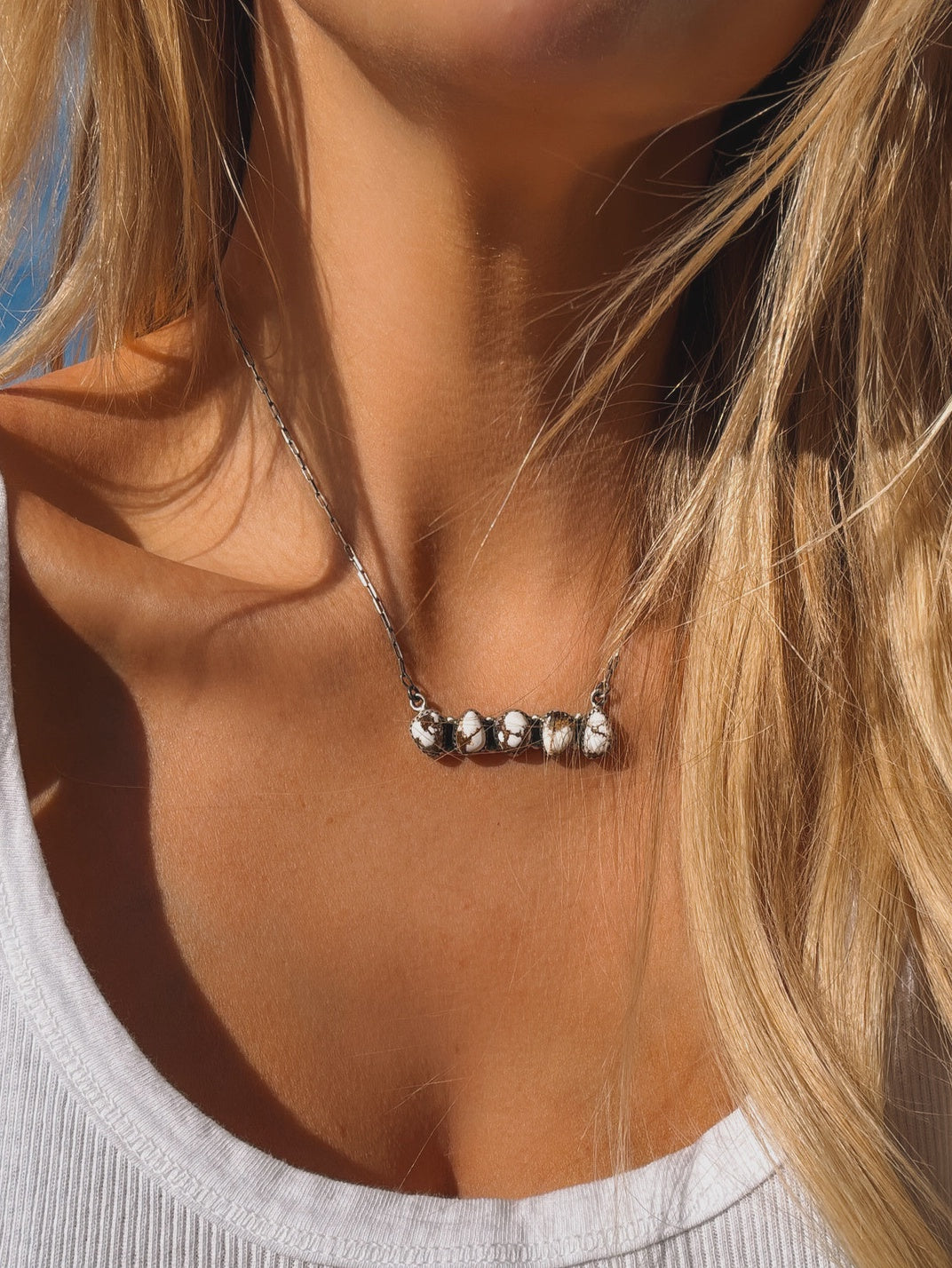 Sterling Silver White Horse Five Stone Necklace