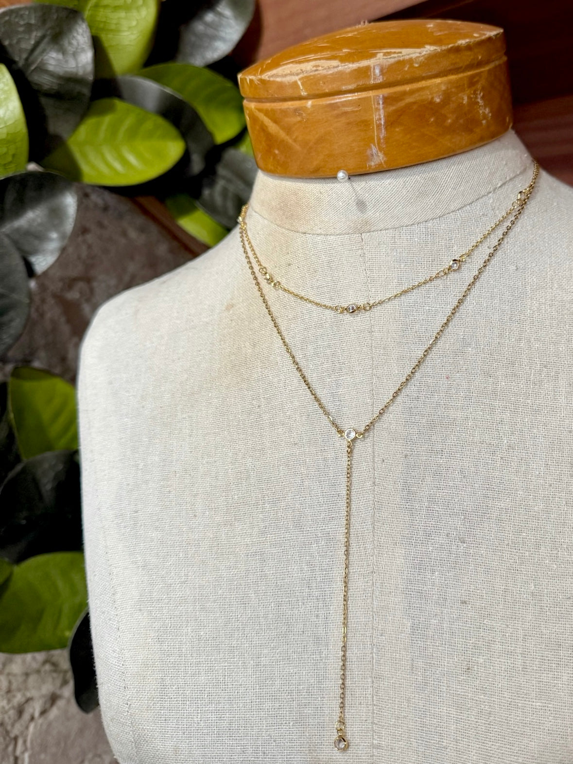 RESTOCK 18K Stainless Steel Gold Layered Lariat Necklace