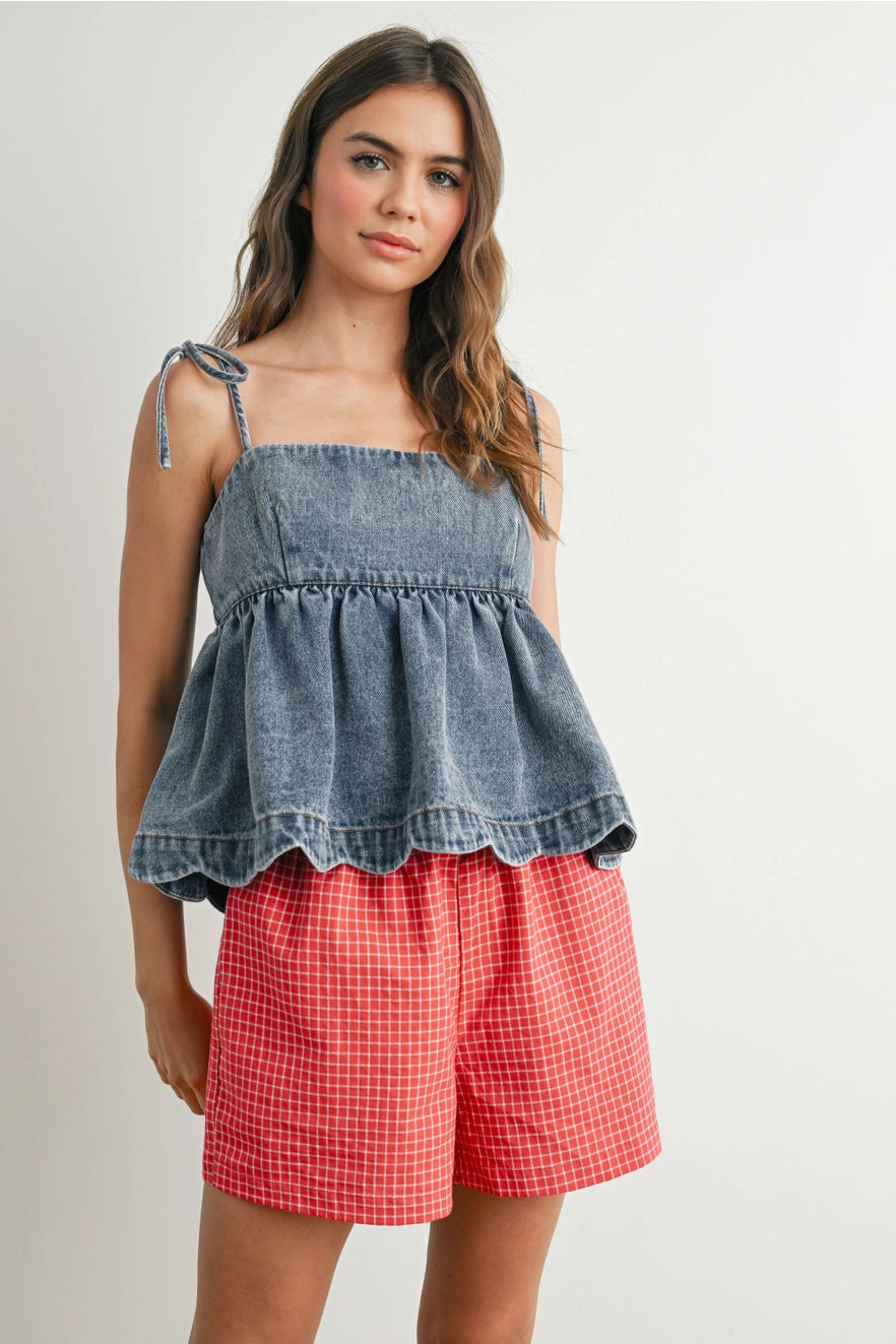 On Shore Time Scalloped Denim Top