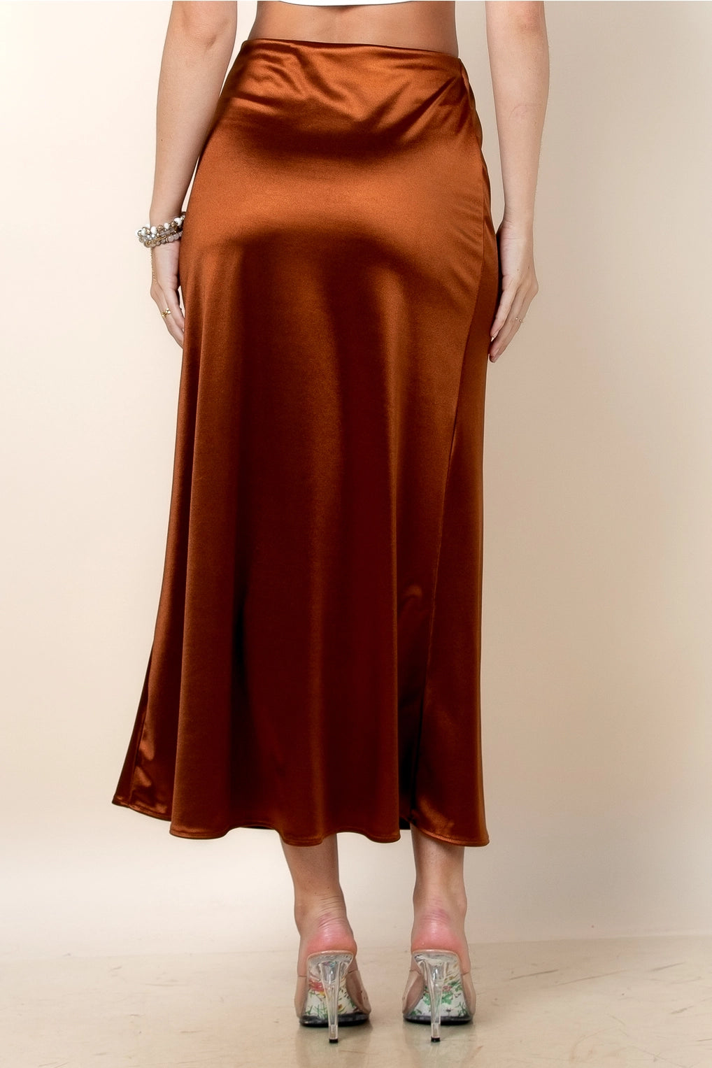 RESTOCK Saturday Night Burnt Orange Satin Skirt