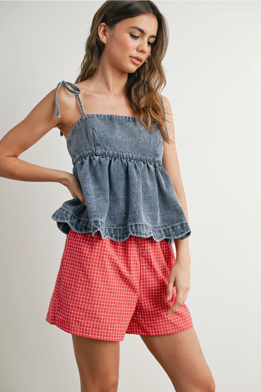On Shore Time Scalloped Denim Top