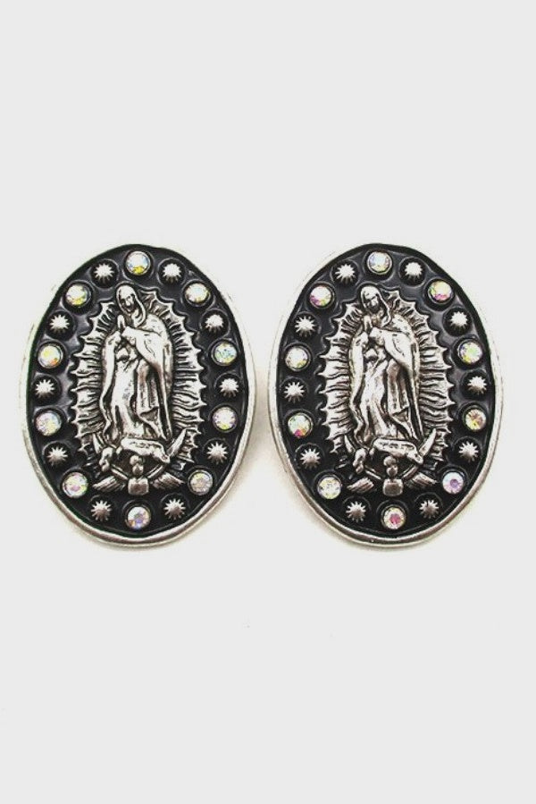 50% Off - Our Lady Of Guadalupe Silver Rhinesyone Earrings