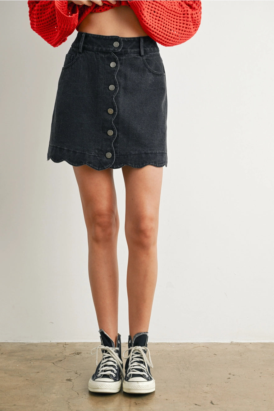 Black Betty Black Denim Scalloped Skirt