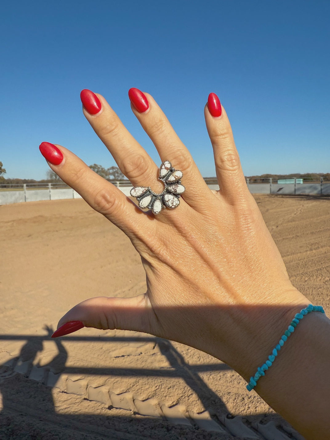 Sterling Silver White Horse Half Cluster Adjustable Ring