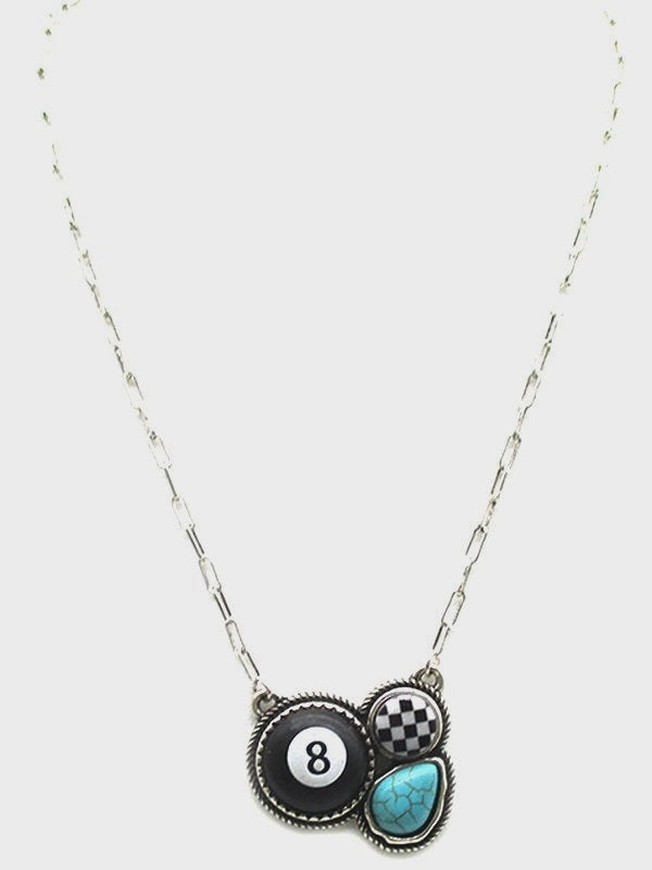 Checkered 8 Ball Necklace