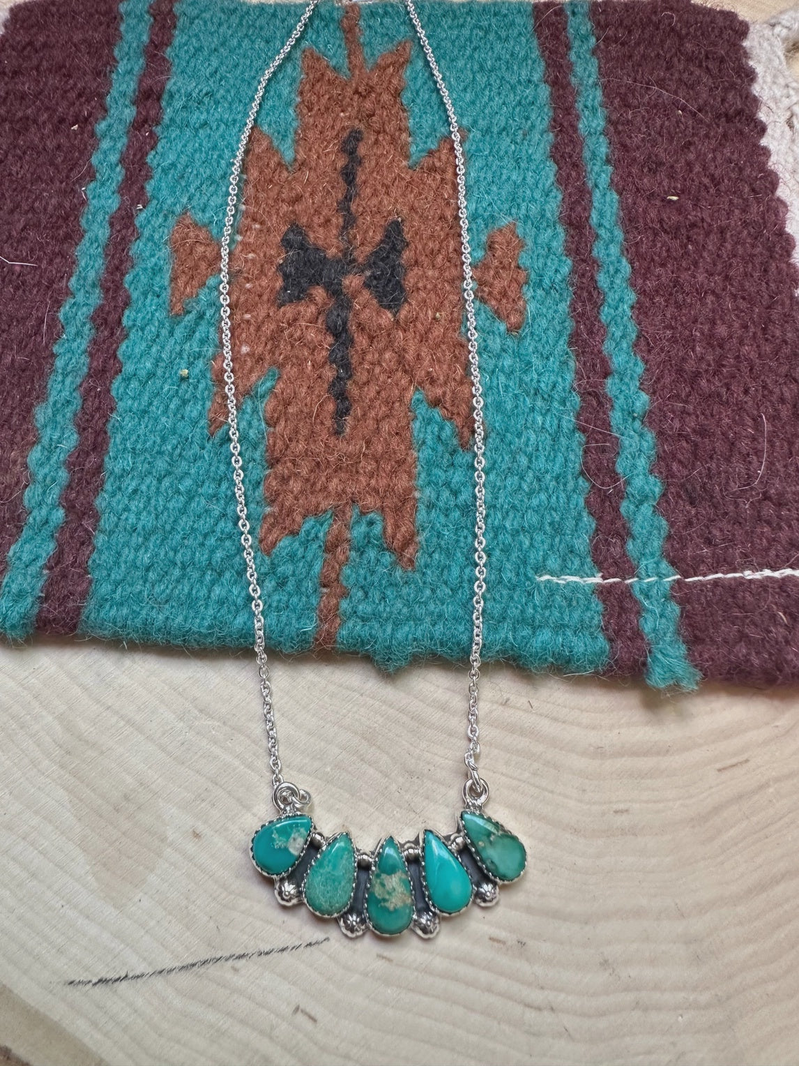 Handmade Sterling Silver & Sonoran Turquoise 5 Stone Necklace