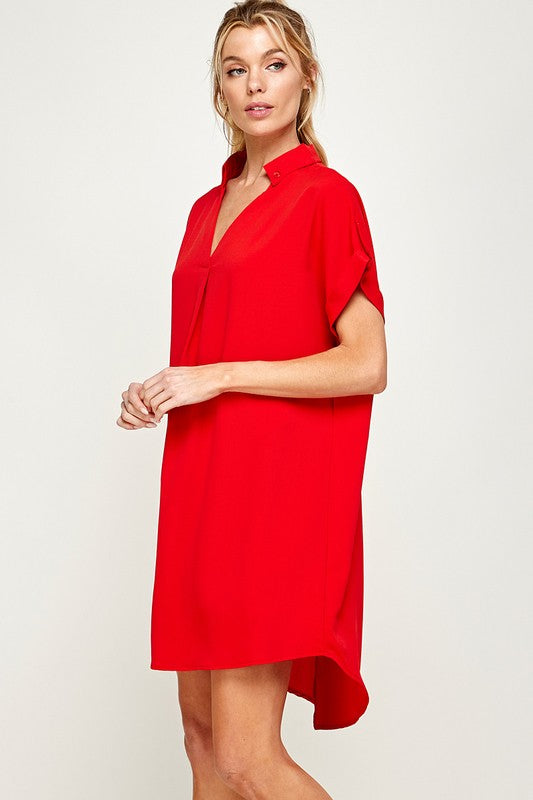 40% Off - Daydreaming Red V-Neck Dress